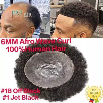 Black Afro Curl Mens Toupee Poly Skin 100%Human Hair African American Hairpieces • $159