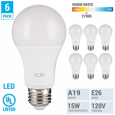 6 Pack LED Bulbs 15W 100W 120V A19 E26 Non-Dimmable 1500 Lumens 2700k Warm White • $15.75