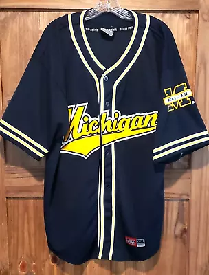 University Of Michigan Team Spirit Mens XL Button Front SS Baseball Jersey Shirt • $48