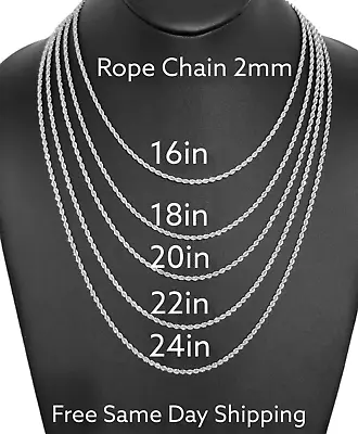 Stainless Steel Rope Chain 2mm Size 16-24in Hip Hop Jewelry Men Women • $4.99