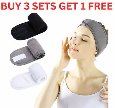 Facial Hairband Makeup Head Band Toweling Hair Wrap Stretch Towel Adjustable 3PC • £5.99