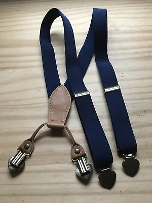 VTG 70s Men's Leather + Elasticated Clip On Trouser Braces Adjustable Suspenders • $14.99