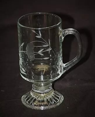 Elegant Crystal 5-5/8  Footed Glass Tumbler Mug Cut Floral & Sprigs Unknown Makr • $19.99