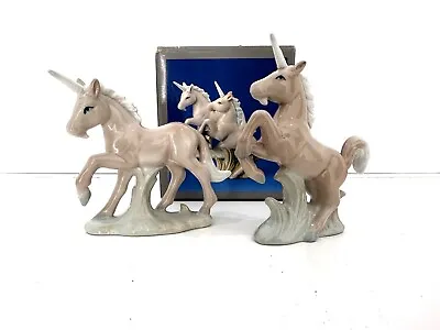NIB MCM Vintage Pair Lot Of 2 UNICORN Figurines Ceramic New In Box 4” Tall • $14.48
