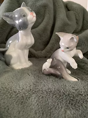 Vintage Lladro Porcelain Cat #5113 Figurine  Feed Me  Cat Kitten And #5236 • $62