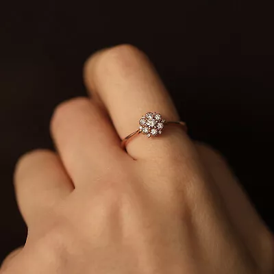Flower Diamonds Cluster Ring Wedding Engagement Promise Proposal Ring • £530.31
