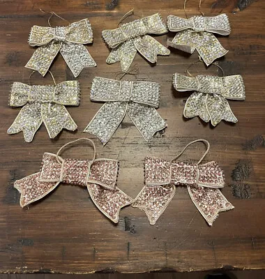 $5.99 • Buy VTG Lot Of 8 Handsewn Sequin Bows For Christmas Ornaments