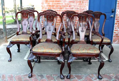 Set Of 10 Mahogany Queen Anne Upholstered Dining Chair • $3500