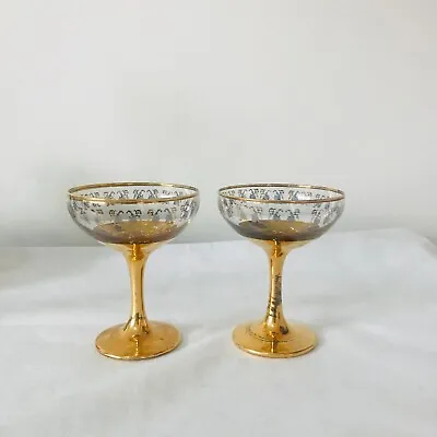 Vintage Cocktail / Martini Glasses / Champagne Glasses With Gold Base And Trim • $28