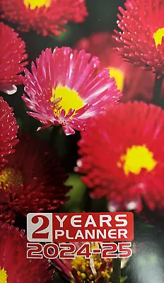 2024-2025 2-Year 2YR Monthly Pocket Planner Calendar Diary Red Pink Flowers Mums • $3.79