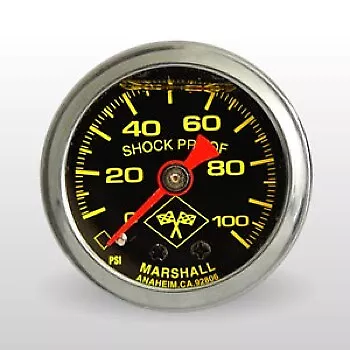 Marshall Fuel Pressure Gauge MNS00100; 0-100 Psi 1-1/2  Liquid Filled Blk/Yellow • $23.32