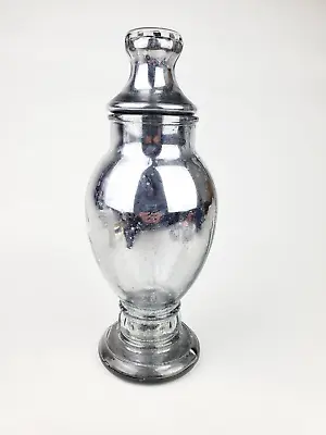 Hand Antiqued Mercury Glass Apothecary Jar W/ Lid French Décor Farm House 10” • $35.99