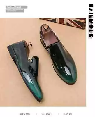 Mens Faux Patent Leather Slip On Dress Shoes Breathable Casual Loafers Sz • $63.48