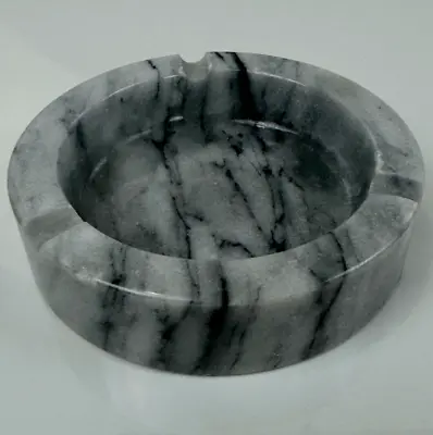 Marble Ashtray Gray Swirled Round Solid Stone 3.75 Across 2  Deep 3 Slots • $15