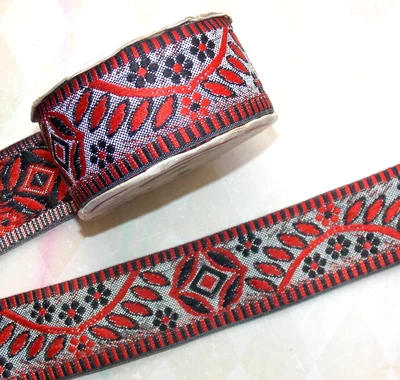 £1.99 • Buy 40mm Indian Black & Red Embroidered Ribbon Applique Motif Trim