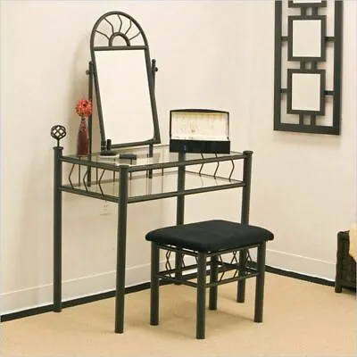 2-Piece Sunburst Metal Vanity Set With Glass Top Black • $129.99