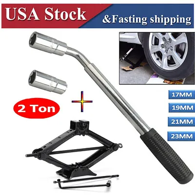 New Scissor Jack 2 Ton W Handle+Spare Tire Repair Tool Kit Extendable Lug Wrench • $42.99