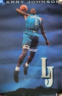 Vintage 1990s Larry Johnson Charlotte Hornets Poster NBA Basketball 23  X 35  • $29
