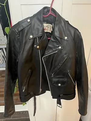 Vintage Sears Leather Shop Black Leather Motorcycle  Biker Jacket Men's 38 • $129