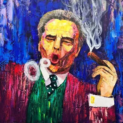 40x40  Original Abstract Smoking Man Paintings On Canvas Modern Decor | VILLAIN • $701.11
