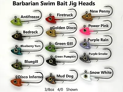 Barbarian Swimbait Jig Heads 4-Pack 3D Eyes + Premium Mustad Hooks 1/4 Or 3/8oz • $5.50