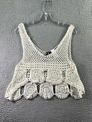 Womens Material Girl White Knit Halter Midriff Top Outdoor Summer Size Medium • $10.39