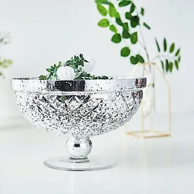 SILVER 10  Mercury Glass Compote Vase Bowl Centerpieces Event Wedding Supplies • $33.54