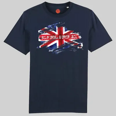 Born Under A Union Jack Navy Organic T-shirt Gift For Fans Of Glasgow Rangers • £22.99