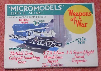 Micromodels Weapons Of War Series C Set No. 1 Card Model Modelcraft Product 1942 • £49.95