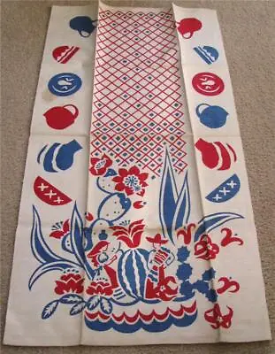 Vintage Linen Tea Towel Red White Blue Print Mexican Man Lady Pottery Cactus • $19.99