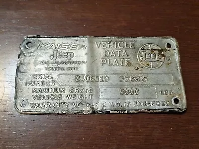 Kaiser Jeep Vehicle Data Plate • $75