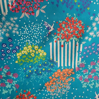'View' Echino Linen-Cotton Duck Cloth W/ Flowers Stripes - Japan • £18.31