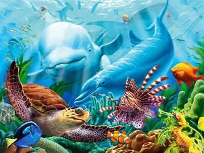 5D Diamond Painting Kit Full Round Drill Dolphins Fish Turtle 30X20 CM Art Craft • $17.95