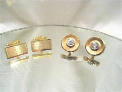 £7.20 • Buy Inherited Cufflinks. Rectangular Brushed Goldtone & Round With Diamante