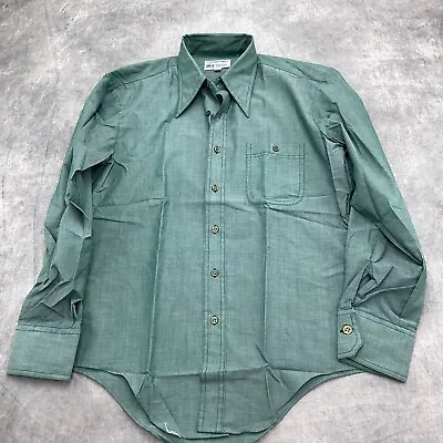 Kmart Shirt Men Medium 15-15.5 Green Permanent Press Dagger Collar 70s VTG  • $21.97