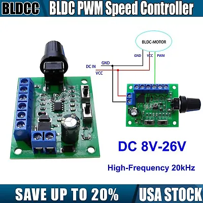 DC 12V/24V High-Frequency 20kHz BLDC PWM Speed Controller 8V-26V Speed Regulator • $5.99