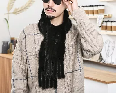Men's Real Mink Fur Scarf Neckerchief Winter Warm Shawl Wraps Black • $36.54