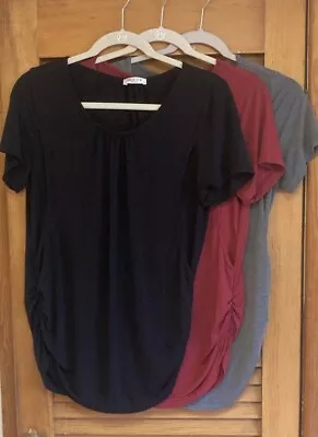 Lot Of 3 Nursing/maternity Shirts/ Breastfeeding Tops Black Gray And Red Sz M • $38