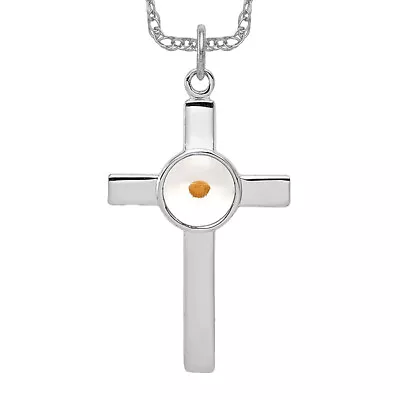 925 Sterling Silver Polshd Cross Mustard Seed Necklace Charm Pendant • $169