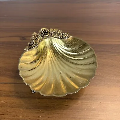 Vtg Matson Ormolu Gold Plated Clam Shell Roses Soap Dish Vanity Tray Trinket USA • $64.99