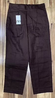 Zara Dress Suit Pants Brown Front Pockets Mens 34 Formal Trousers High Rise • $35