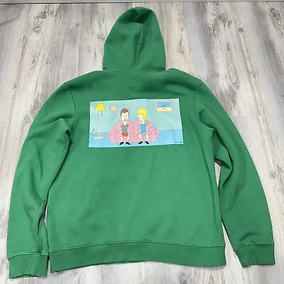 Mens H&M Green Beavis Butthead Hoodie Sweatshirt Fleece Lining Cotton Blend Sz M • $22.94