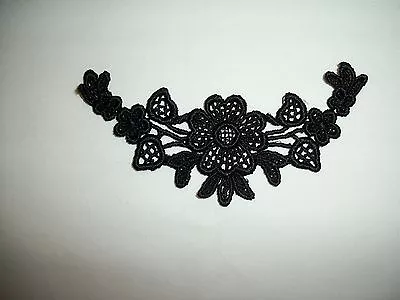 VENICE / VENISE LACE APPLIQUE BODICE / YOKE BRIDAL FLORAL DESIGN BLACK 5.5 X2   • $13.49