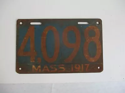 1917 Massachusetts License Plate Tag 4098 • $15