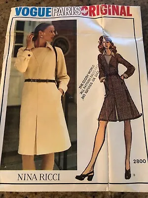 🌼 Vogue Paris Original #2800 - Designer Nina Ricci - Ladies Dress Pattern  12 • $18.04