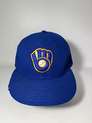 Milwaukee Brewers Hat Cap Size 7 1/8 Blue New Era 59Fifty MLB Official Fitted • $8