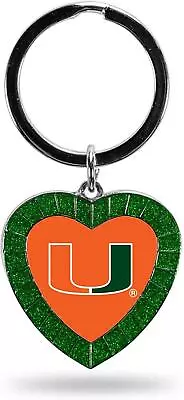 Miami Hurricanes Keychain Rhinestone Heart Team Color Key Ring • $9.95