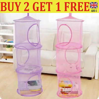 £5.99 • Buy Hanging 3 Tier Storage Bag Mesh Net Toy Bedroom Bathroom Home Tidy Organizer QT