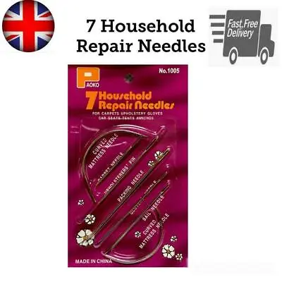 £2.58 • Buy 7pc Sewing Needles Repair Kit Upholstery Carpet Leather Curved Canvas UK SHOP