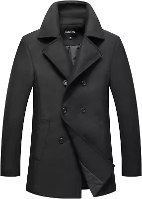 Chouyatou Men's Classic Notched Collar Double Breasted Wool Blend Pea Coat • $132.23